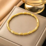 Gold Beaded Bamboo Style Bracelet with 18K Gold PVD Plated Stainless Steel