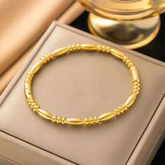 Gold Beaded Bamboo Style Bracelet with 18K Gold PVD Plated Stainless Steel