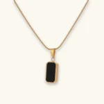 Gold Black Bar Pendant Necklace with Minimal Geometric Design and Gold Plated Chain