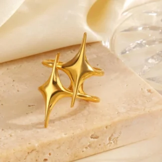 Gold Distinctive Twin Stars Adjustable Ring in 18K PVD Plated Stainless Steel