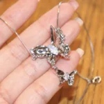 Silver Dual Butterfly Drop Necklace with Elegant Butterfly Charms for Women