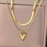 Gold Dual Layer Heart Necklace in 18K Gold Plated 316L Stainless Steel – Anti Tarnish Waterproof Jewellery