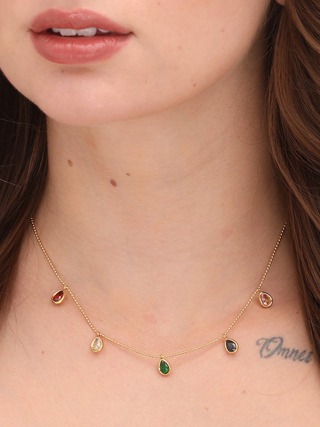 Evil Eyes & Color Stone Charms Necklace Gold Evil Eye Color Stone Necklace in 18K Gold Plated 316L Stainless Steel – Anti Tarnish Waterproof Jewellery