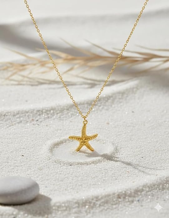 Gold Star Charm Pendant Necklace with Minimal Gold Plated Chain for Women