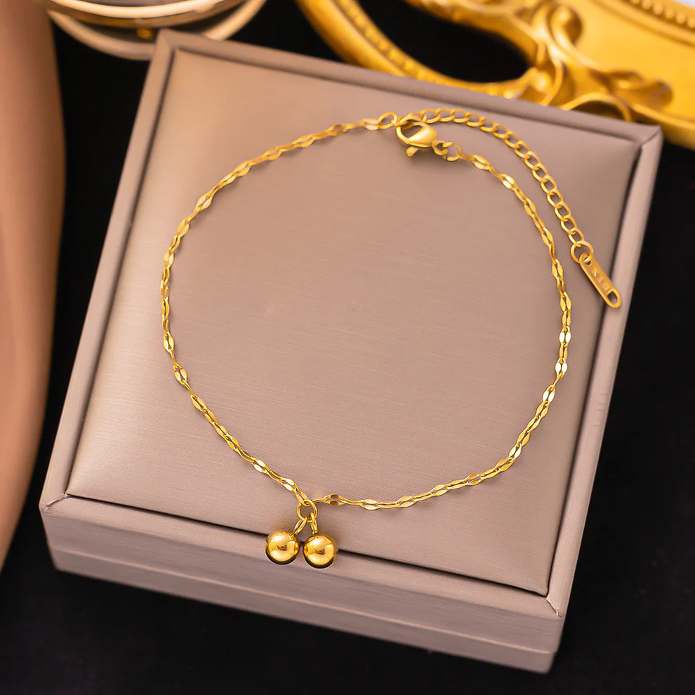 Golden Cherry Anklet Golden Cherry Chain Anklet in 18K Gold Plated Stainless Steel – Anti Tarnish Waterproof Jewellery