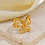 Gold Hollow Butterfly Adjustable Ring in 18K PVD Plated Stainless Steel