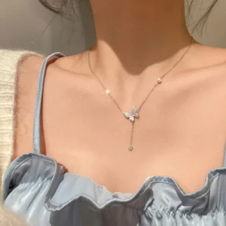 Silver Minimal Butterfly Necklace with Elegant Butterfly Pendant and Adjustable Chain