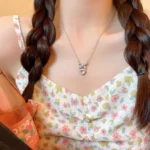 Silver Pink Heart Bow Necklace with Sparkling Pink Heart Pendant and Elegant Bow Knot Design