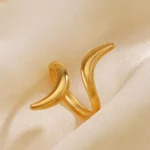 Gold Serpentine Line Ripple Adjustable Ring in 18K PVD Plated Stainless Steel