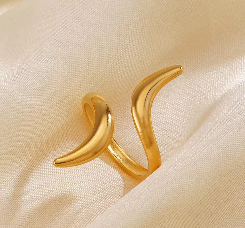 Gold Serpentine Line Ripple Adjustable Ring in 18K PVD Plated Stainless Steel