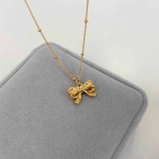 Gold Simple Bow Pendant Necklace with Elegant Minimal Bow Design and Gold Plated Finish
