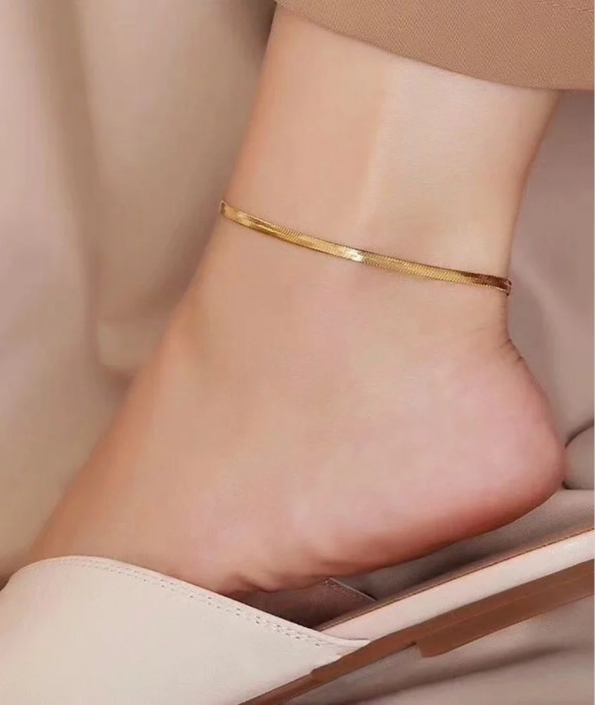 Gold Simple Snake Chain Anklet in 18K PVD Plated Stainless Steel