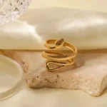 Gold Textured Snake Adjustable Statement Ring in 18K PVD Plated Stainless Steel