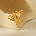 Gold Textured Snake Adjustable Statement Ring in 18K PVD Plated Stainless Steel