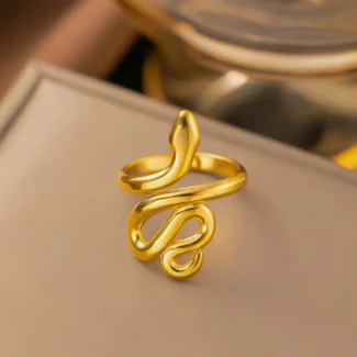 Gold Snake Adjustable Ring in 18K Gold Plated Stainless Steel – Anti Tarnish Waterproof Jewellery