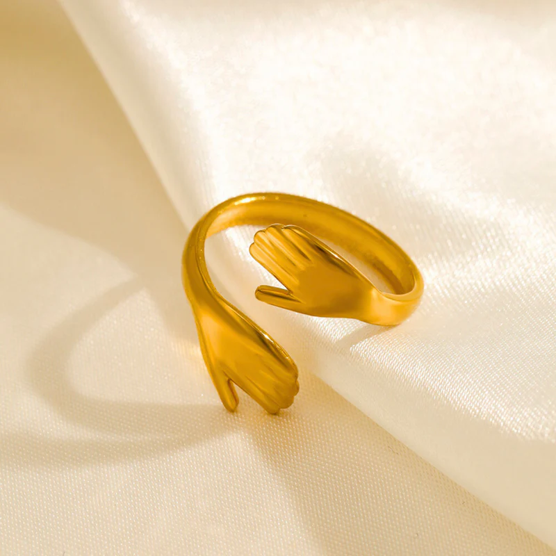 gold-hand-hug-adjustable-ring Anti Tarnish Gold Hand Hug Adjustable Ring in 18K Gold Plated Stainless Steel – Anti Tarnish Waterproof Jewellery