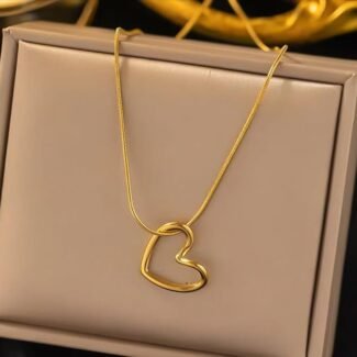 Gold Whisper Open Heart Necklace with Hollow Heart Pendant in Gold Plated Alloy Finish