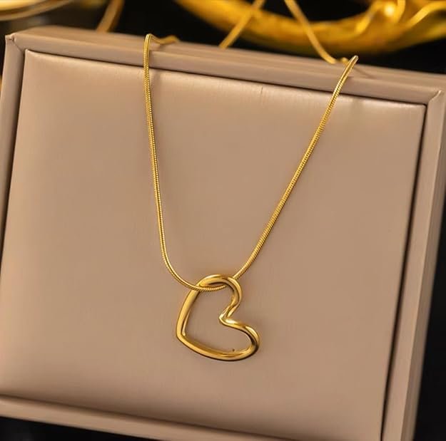 Gold Whisper Open Heart Necklace with Hollow Heart Pendant in Gold Plated Alloy Finish