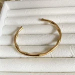 Gold Bamboo Cuff Adjustable Bracelet with 18K Gold PVD Plated Stainless Steel