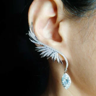 Angel Wings Cubic Zircon Ear Cuff Earrings with marquise drop
