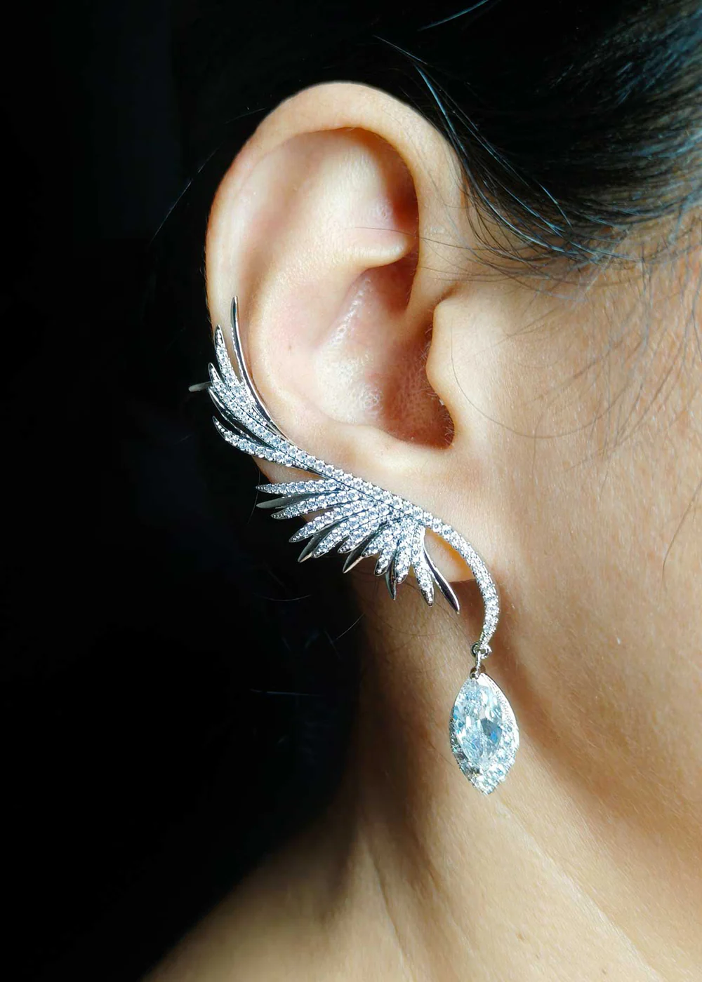 Angel Wings Ear Cuffs Angel Wings Cubic Zircon Ear Cuff Earrings with marquise drop