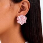 Korean Pink Camellia Flower Stud Earrings pastel design