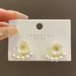 Korean Flower Pearl Double Stud Earrings with pearl arc