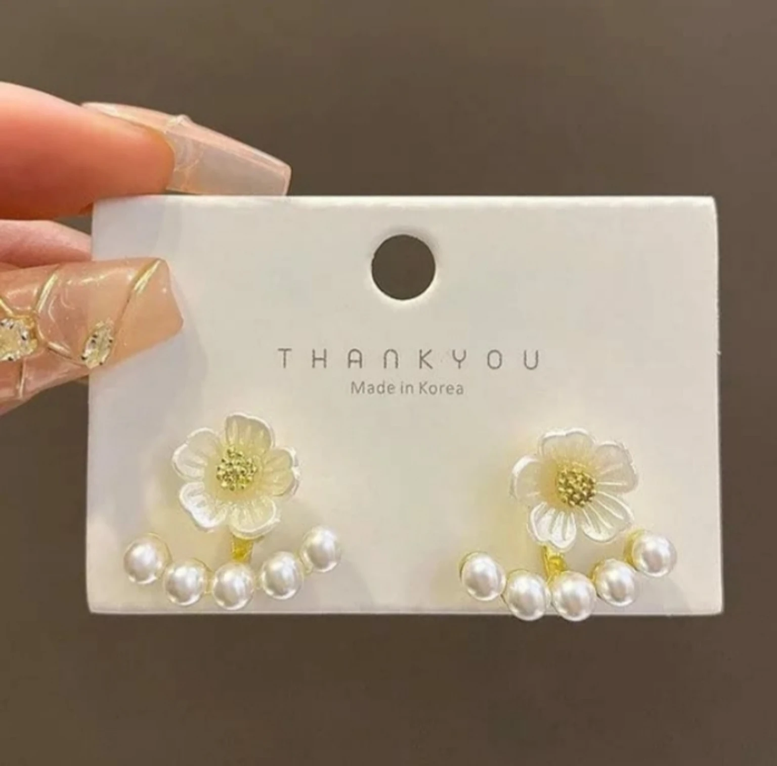 Korean Flower Pearl Double Stud Earrings with pearl arc