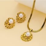 Irregular Shape Pearl Korean Necklace Earrings Set