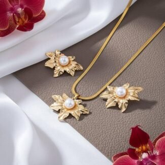 gold-leaf-pearl-korean-necklace-set