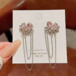 Korean Multi Heart Chain Drop Earrings with layered hearts