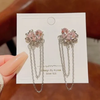 Korean Multi Heart Chain Drop Earrings with layered hearts