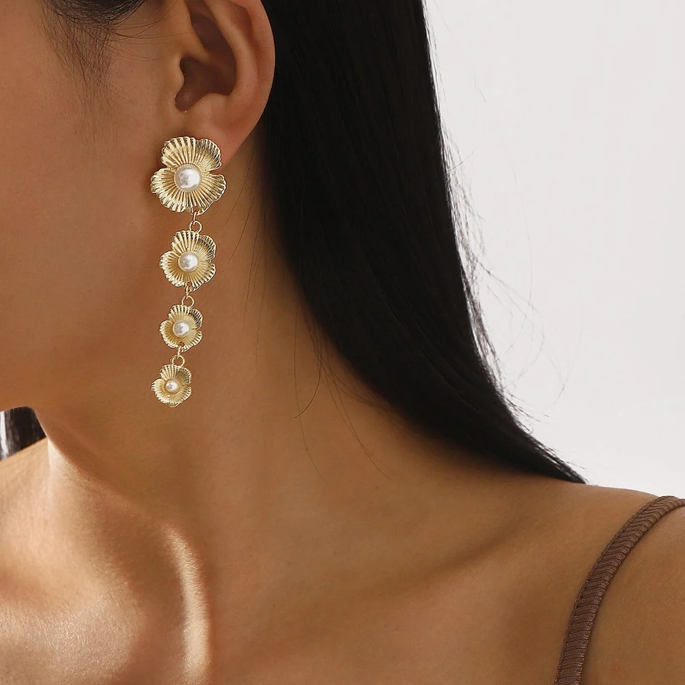 Pearl FlowerLong Tassel Earrings3